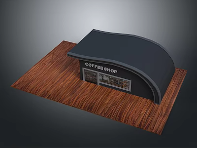 Coffee Shop Scene Structure With Wooden Base Floor And Black Curved Facade 3d model