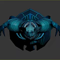 Fantasy Blue Armored Character With Mythical Creature Inspired Design Ornate Horns And Luminous Accents