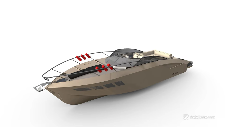 Sleek Modern Yacht Exterior With Red Accents And Stylish Features 3d model 