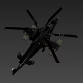 Black Military Helicopter Featuring Twin Rotors And Mounted Weapons