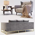 Modern Gray Sofa Coffee Table Set With Gold Frame Ottoman And Marble Top 3d model