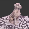 Cream Colored Dog Sitting On Circular Mat With Gear And Clock Patterns 3d model