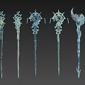 Intricately Designed Magical Staff Weapons Featuring Dragon Motifs Gemstone Accents And Ornate Carvings