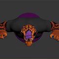 Vibrant Tiger Head Cartoon Character Wearing Black T-Shirt With Green Monster Graphic And Purple Base