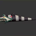 Purple And White Striped Creature Head With Pointed Ears Red Yellow Eyes And Sharp Teeth