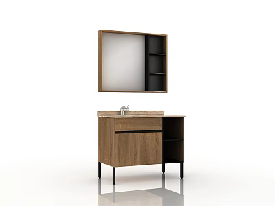 Wooden Bathroom Vanity With Mirror Cabinet Drawer And Open Shelf Design 3d model