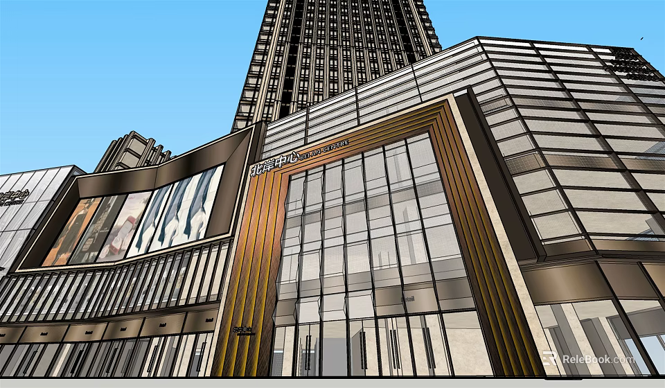 Modern Commercial Complex Exterior Design With Glass Curtain Walls And Metal Frames 3d model 