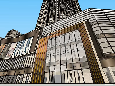 Modern Commercial Complex Exterior Design With Glass Curtain Walls And Metal Frames 3d model