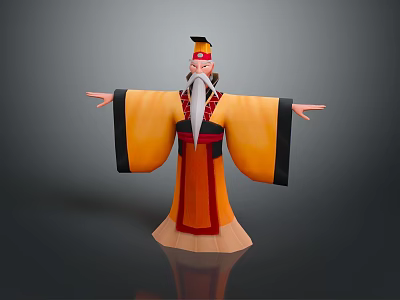 Traditional Man In Yellow Robe With Black Cuffs Long White Beard And Open Arms Pose 3d model