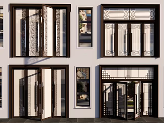 New Chinese Style Double Door Entry Door Double Door Glass Door 3d model
