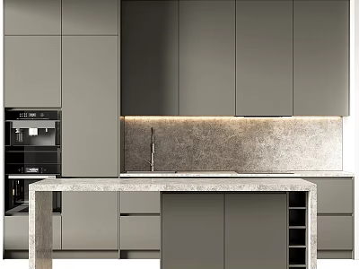 Stylish Modern Kitchen Interior With Cabinets Island Counter And Appliances 3d model