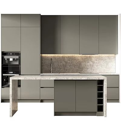 Stylish Modern Kitchen Interior With Cabinets Island Counter And Appliances 3d model