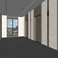 Modern Elevator Lobby Featuring Spacious Design Marble Flooring And Large Window 3d model