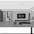 Modern Living and Dining Room Interior With Grey Sofa Glass Coffee Table And Dining Chairs