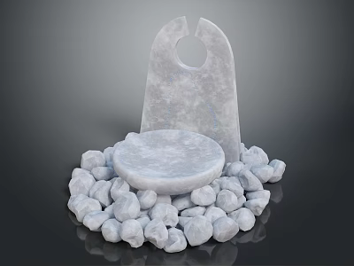 Gray Stone Sculptural Structure With Central Hole Circular Disk And Surrounding Pebbles 3d model
