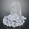 Gray Stone Sculptural Structure With Central Hole Circular Disk And Surrounding Pebbles