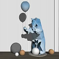 Geometric Bear Sculpture With Metallic Silver Finish And Balloon Decoration Against Textured Wall Background