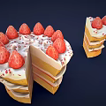 Layered Strawberry Cake With Cream Topping Fresh Strawberries And Red Sprinkles Sliced And Whole