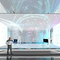 Futuristic Digital Interaction Space With Holographic Neural Network And Interactive Data Screens 3d model