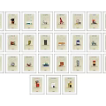 Colorful Abstract Paintings Collection In White Frames As Wall Art 3d model