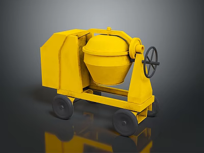 Yellow Concrete Mixer With Wheels Mixing Drum And Manual Crank Construction Tool 3d model