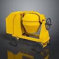 Yellow Concrete Mixer With Wheels Mixing Drum And Manual Crank Construction Tool