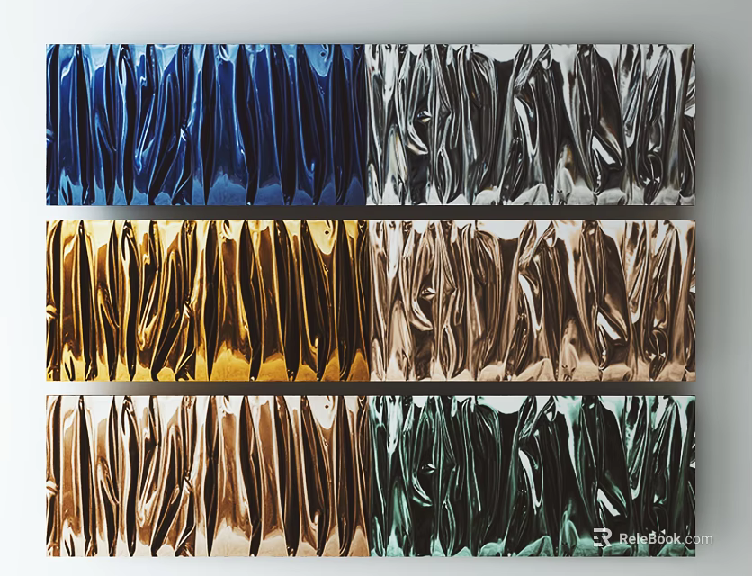 Colorful Crinkled Metallic Decorative Panels In Blue Silver Gold Brown Copper Green Hues 3d model 