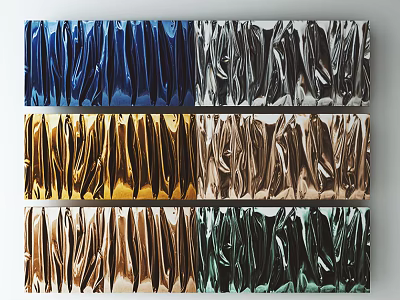 Colorful Crinkled Metallic Decorative Panels In Blue Silver Gold Brown Copper Green Hues 3d model