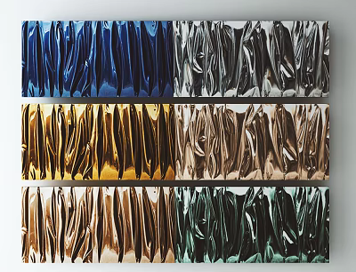 Colorful Crinkled Metallic Decorative Panels In Blue Silver Gold Brown Copper Green Hues 3d model