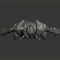 Fantasy Warrior In Spiked Helmet And Detailed Armor Holding Long Sword Standing Firmly