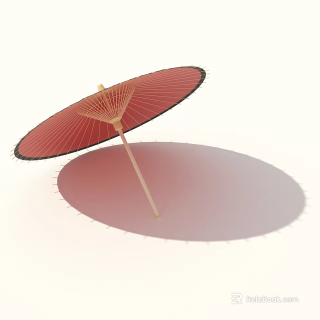 Beautiful Traditional Red Oil Paper Umbrella With Wooden Handle And Black Edge 3d model 