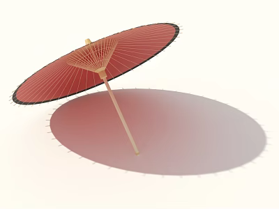 Beautiful Traditional Red Oil Paper Umbrella With Wooden Handle And Black Edge 3d model