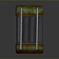 Metal Locker With Striped Warning Sign Red Indicator Light And Green Brown Exterior