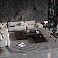 Modern L Shaped Sofa And Coffee Table Set With Black Chairs Striped Rug
