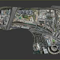 Modern Cars Moving Through Urban 3D Model City With Roads And Buildings