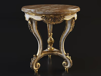 Ornate Round Side Table With Marble Top And Gold Carved Silver Accent Legs 3d model