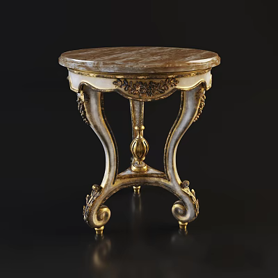 Ornate Round Side Table With Marble Top And Gold Carved Silver Accent Legs 3d model