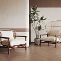 Woven Accent Chairs With Wooden Frame And Light Cushions In Indoor Setting With Green Plant