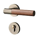 Modern Minimalist Door Handle With Brushed Metal Base Wooden Grip And Round Lock Cylinder
