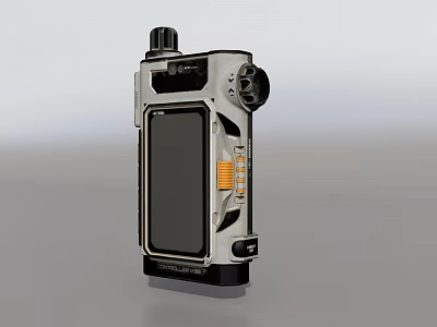 Advanced Tactical Weapon Device Featuring Digital Screen Orange Indicator Lights And Metallic Casing 3d model
