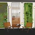 Floral Display Design With Green Plant Walls Decorative Wall Wooden Chairs Table And Soft Lighting