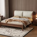 Modern Double Bed With Wooden Frame Light Headboard Bedside Table Lamp And Floral Rug