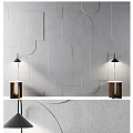 Gray Geometric Pattern Background Wall With Modern Table Lamps And Wooden Side Tables 3d model