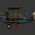 Vintage Twin Engine Model Biplane With Yellow And Blue Stripes And Detailed Design