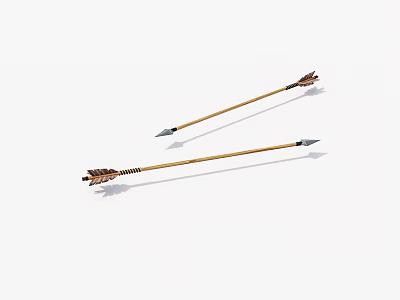 Traditional Handcrafted Arrows With Wooden Shafts Metal Arrowheads And Feathered Fletching 3d model