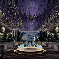 Gorgeous Banquet Hall Interior With Hanging Decorations Chandeliers Dining Tables And Green Plants