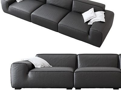 Modern Three-Seat Sofa Italian Minimalist Big Black Cow Xia Tu Sofa Multiplayer Sofa 3d model