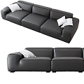 Modern Three-Seat Sofa Italian Minimalist Big Black Cow Xia Tu Sofa Multiplayer Sofa 3d model