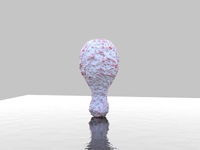 Chicken Drumstick Shaped Art Installation with Red White Texture on White Platform and Gray Reflection 3d model