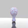 Chicken Drumstick Shaped Art Installation with Red White Texture on White Platform and Gray Reflection 3d model